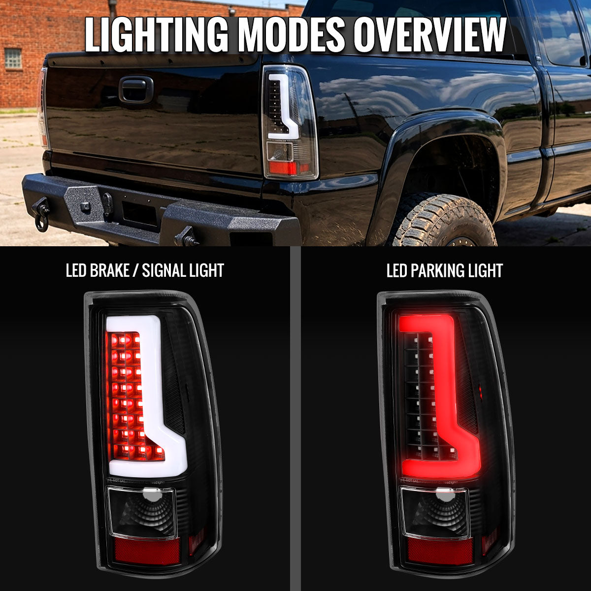 2003-2006 Chevrolet Silverado 1500 2500 3500 LED Bar Tail Lights (Black Housing / Clear Lens)