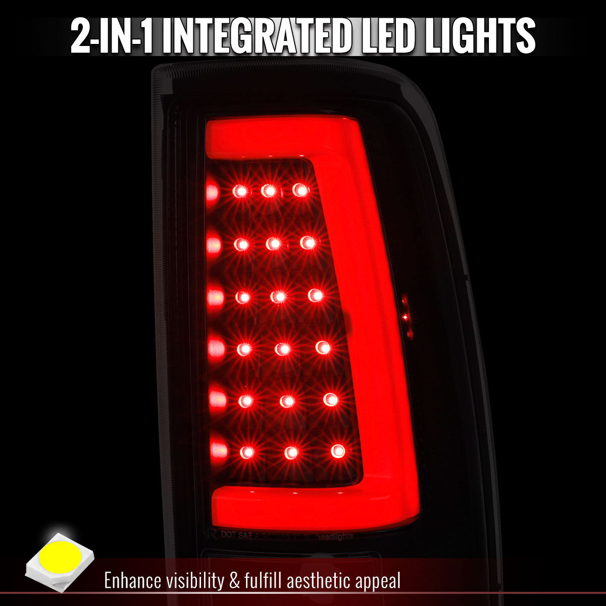 2003-2006 Chevrolet Silverado 1500 2500 3500 Red LED C-Bar Tail Lights (Black Housing / Clear Lens)
