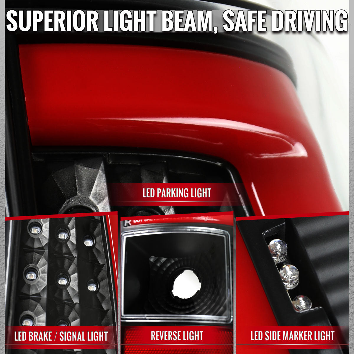 2003-2006 Chevrolet Silverado 1500 2500 3500 Red LED C-Bar Tail Lights (Black Housing / Clear Lens)