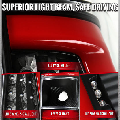 2003-2006 Chevrolet Silverado 1500 2500 3500 Red LED C-Bar Tail Lights (Black Housing / Clear Lens)