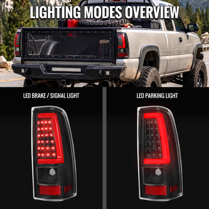 2003-2006 Chevrolet Silverado 1500 2500 3500 Red LED C-Bar Tail Lights (Black Housing / Clear Lens)