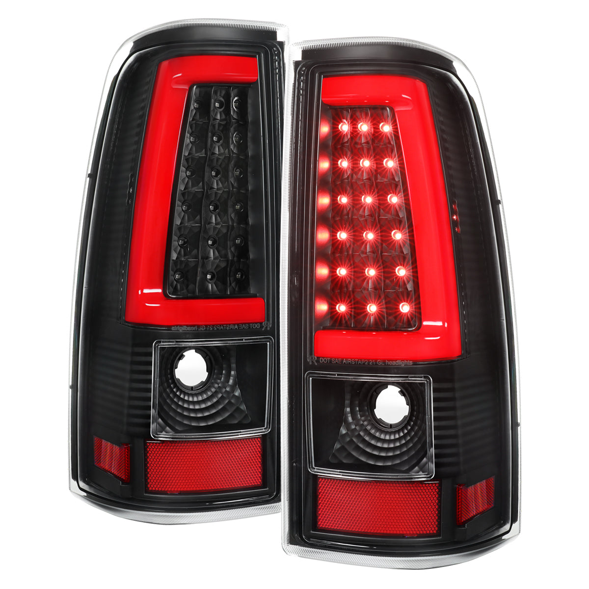 2003-2006 Chevrolet Silverado 1500 2500 3500 Red LED C-Bar Tail Lights (Black Housing / Clear Lens)