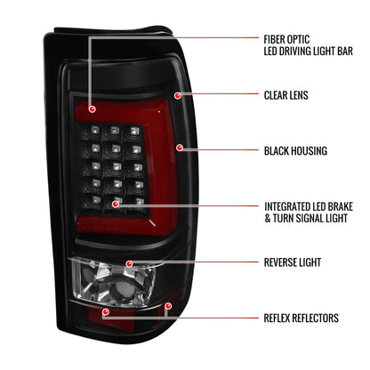 2003-2006 Chevrolet Silverado Red C Bar LED Tail Lights - G2 (Black Housing/Clear Lens)