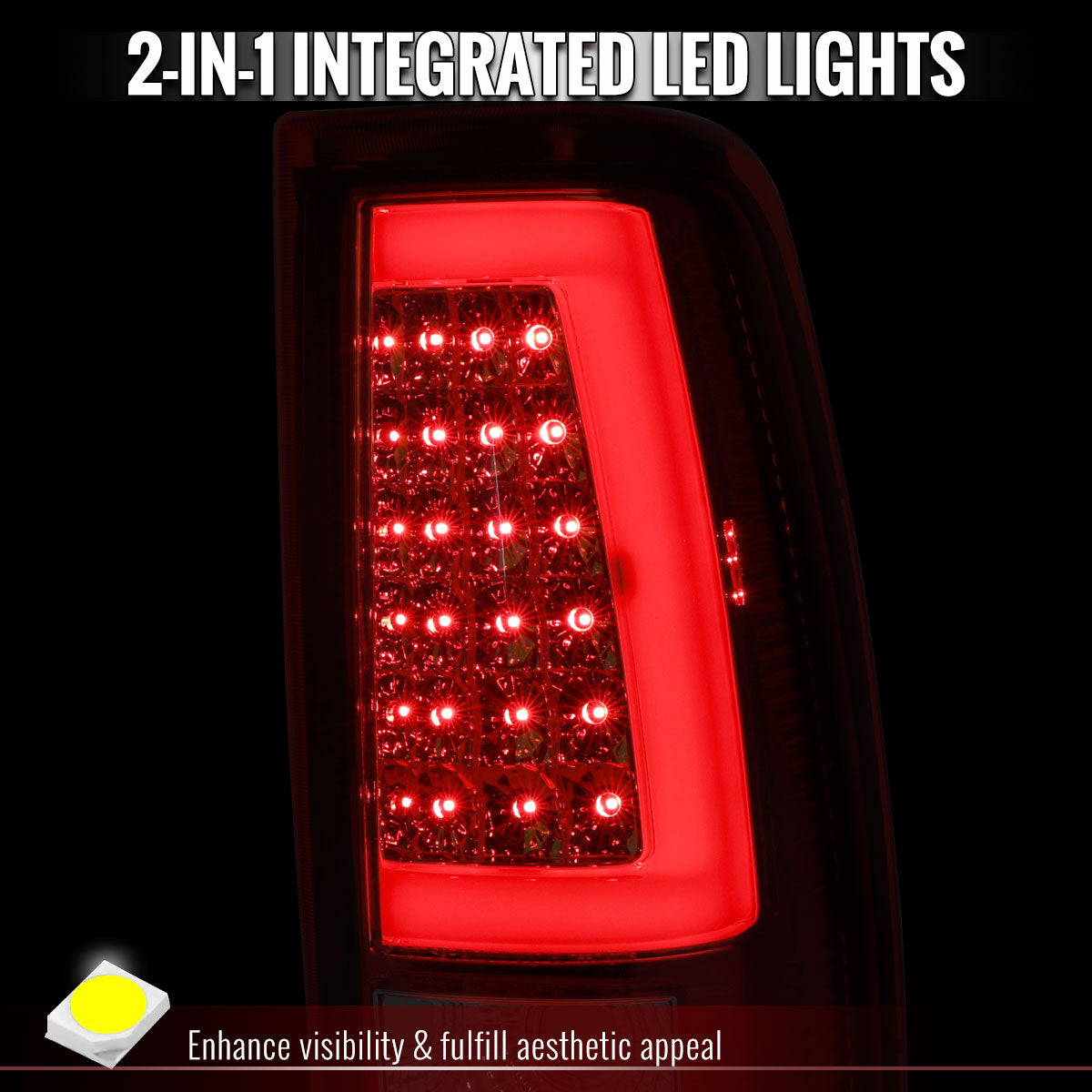 2003-2006 Chevrolet Silverado 1500 2500 3500 LED C-Bar Tail Lights (Chrome Housing / Red Clear Lens)