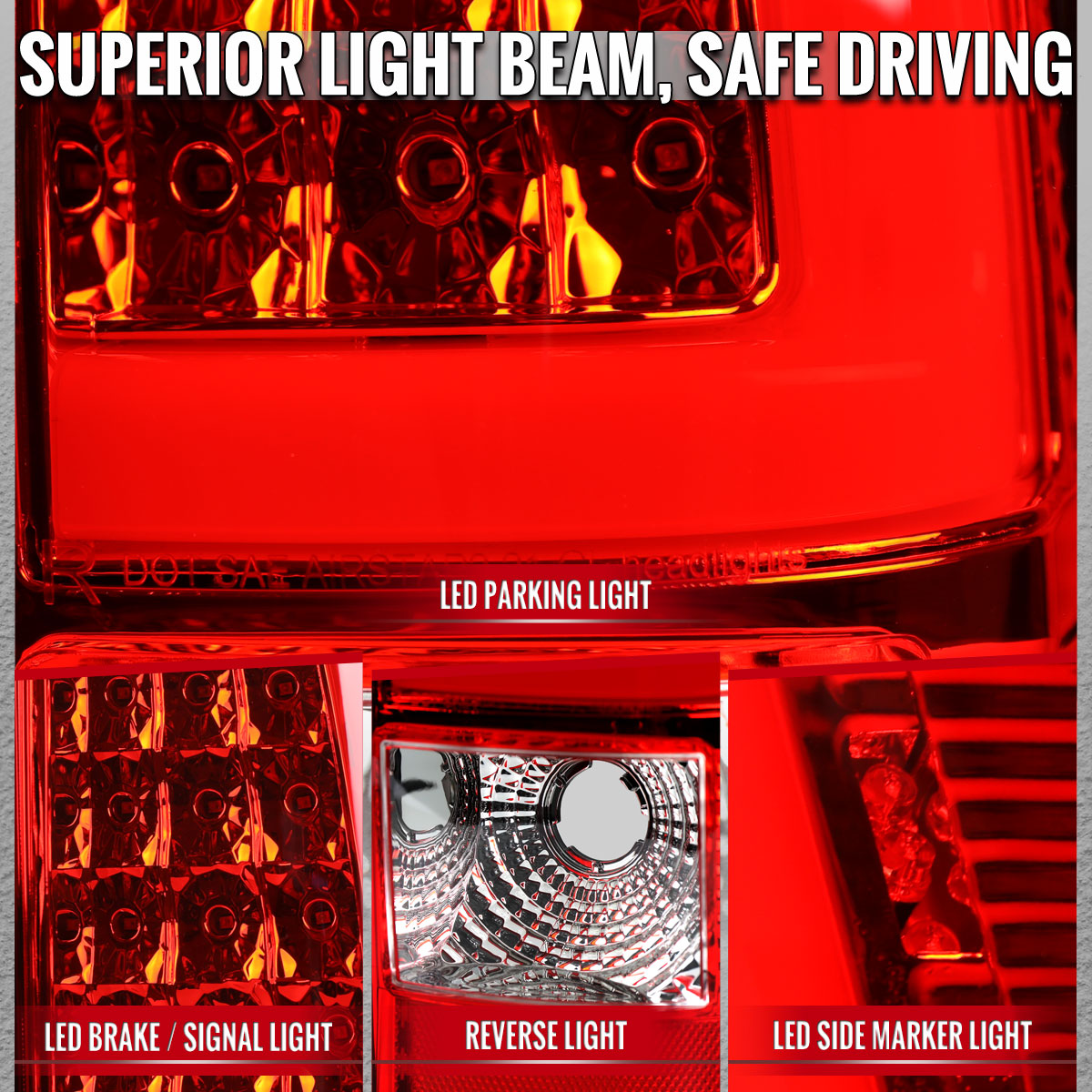 2003-2006 Chevrolet Silverado 1500 2500 3500 LED C-Bar Tail Lights (Chrome Housing / Red Clear Lens)