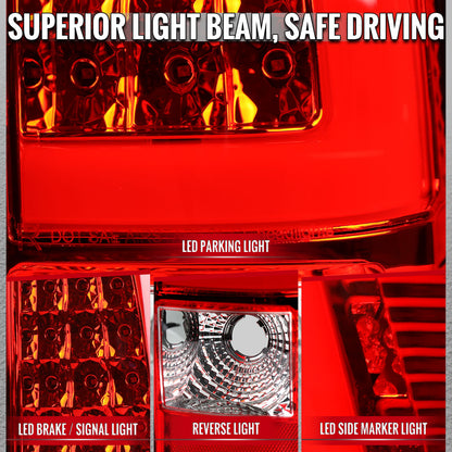 2003-2006 Chevrolet Silverado 1500 2500 3500 LED C-Bar Tail Lights (Chrome Housing / Red Clear Lens)