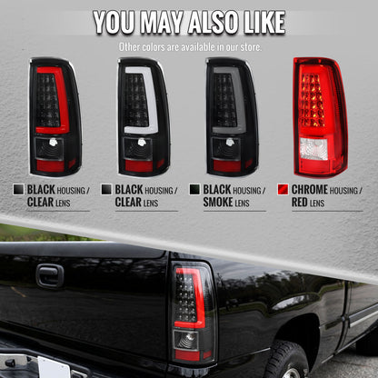 2003-2006 Chevrolet Silverado 1500 2500 3500 LED C-Bar Tail Lights (Chrome Housing / Red Clear Lens)