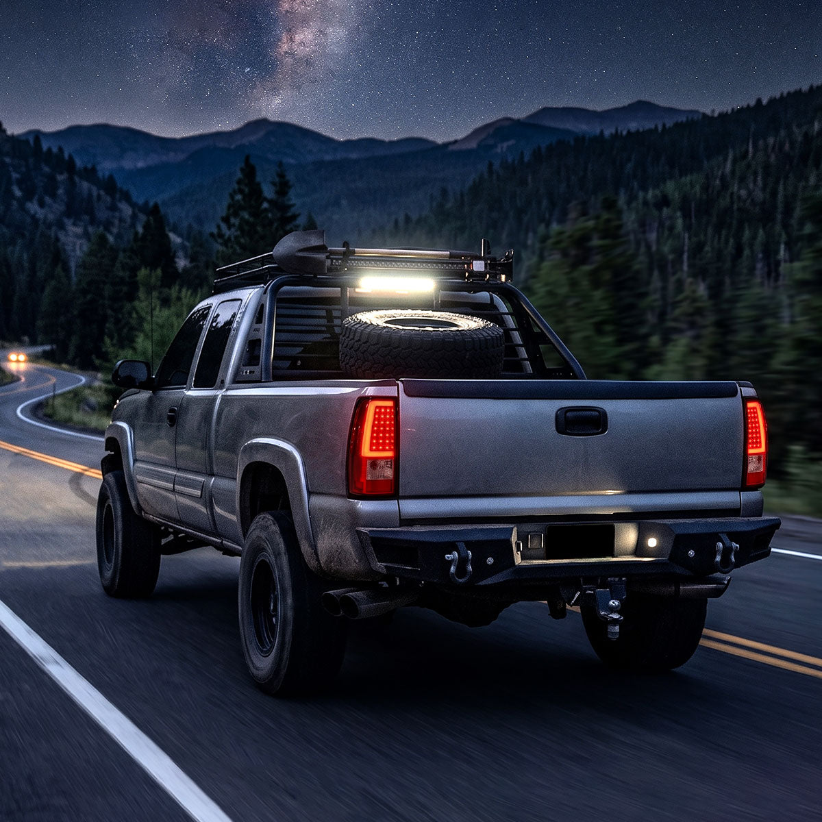 2003-2006 Chevrolet Silverado 1500 2500 3500 LED C-Bar Tail Lights (Chrome Housing / Red Clear Lens)