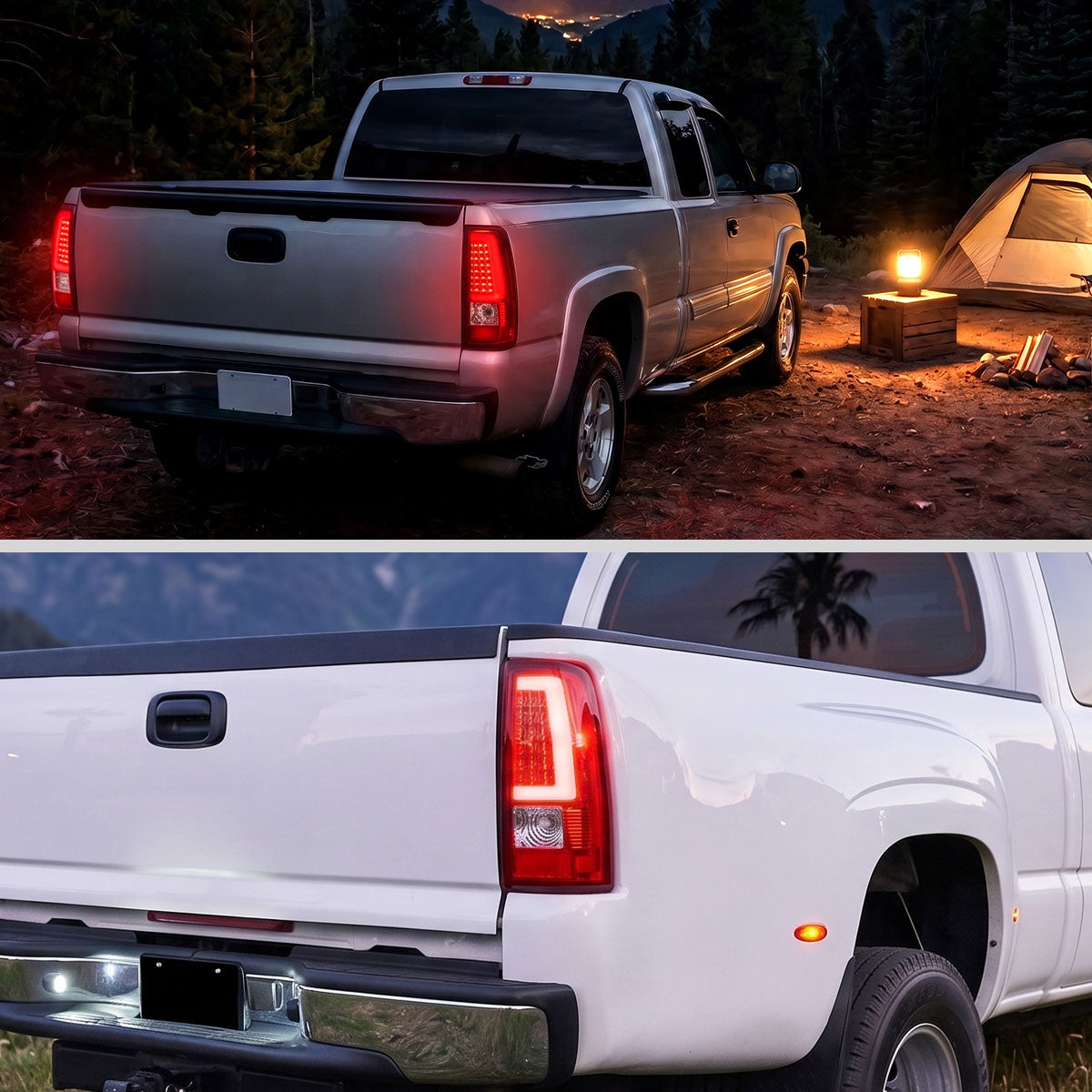 2003-2006 Chevrolet Silverado 1500 2500 3500 LED C-Bar Tail Lights (Chrome Housing / Red Clear Lens)
