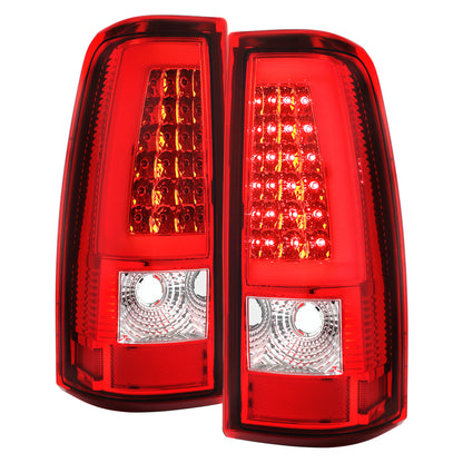 2003-2006 Chevrolet Silverado 1500 2500 3500 LED C-Bar Tail Lights (Chrome Housing / Red Clear Lens)
