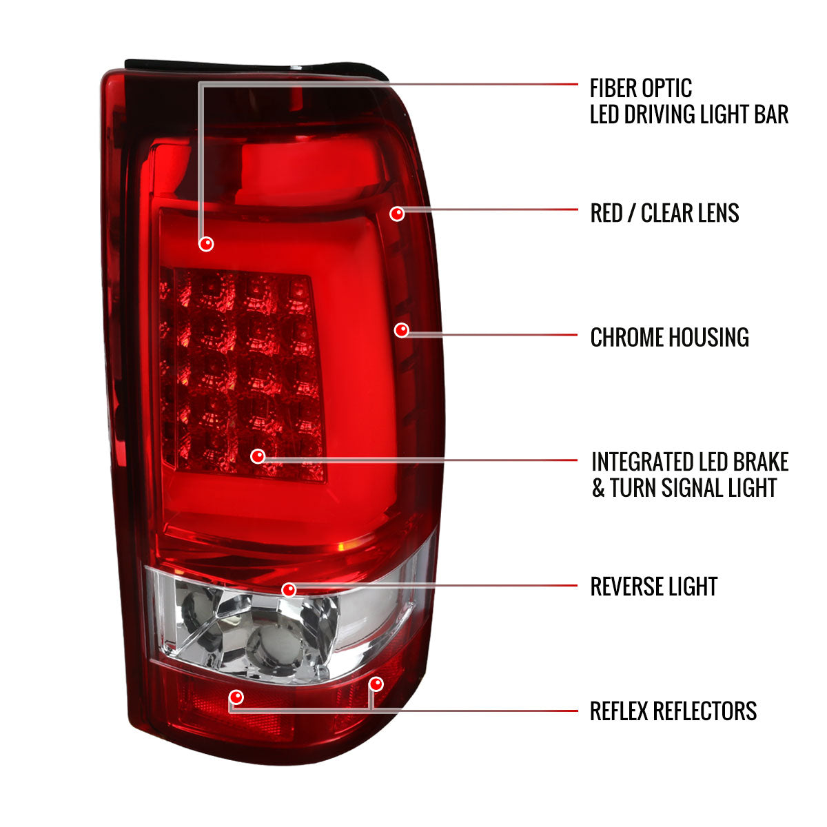 2003-2006 Chevrolet Silverado LED Tail Lights - G2 (Chrome Housing/Red Clear Lens)