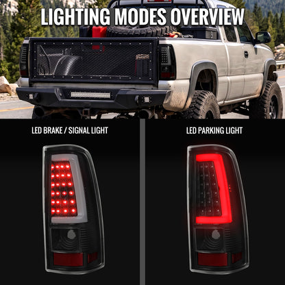 2003-2006 Chevrolet Silverado 1500 2500 3500 LED C-Bar Tail Lights (Black Housing / Smoked Lens)