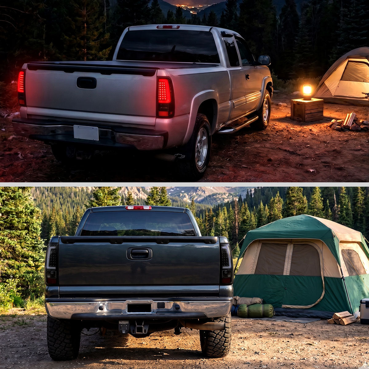 2003-2006 Chevrolet Silverado 1500 2500 3500 LED C-Bar Tail Lights (Black Housing / Smoked Lens)