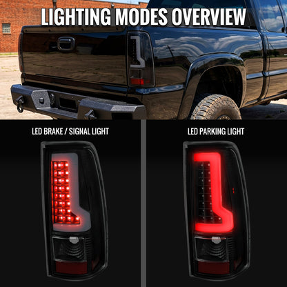 2003-2006 Chevrolet Silverado 1500 2500 3500 LED Bar Tail Lights (Black Housing / Smoked Lens)