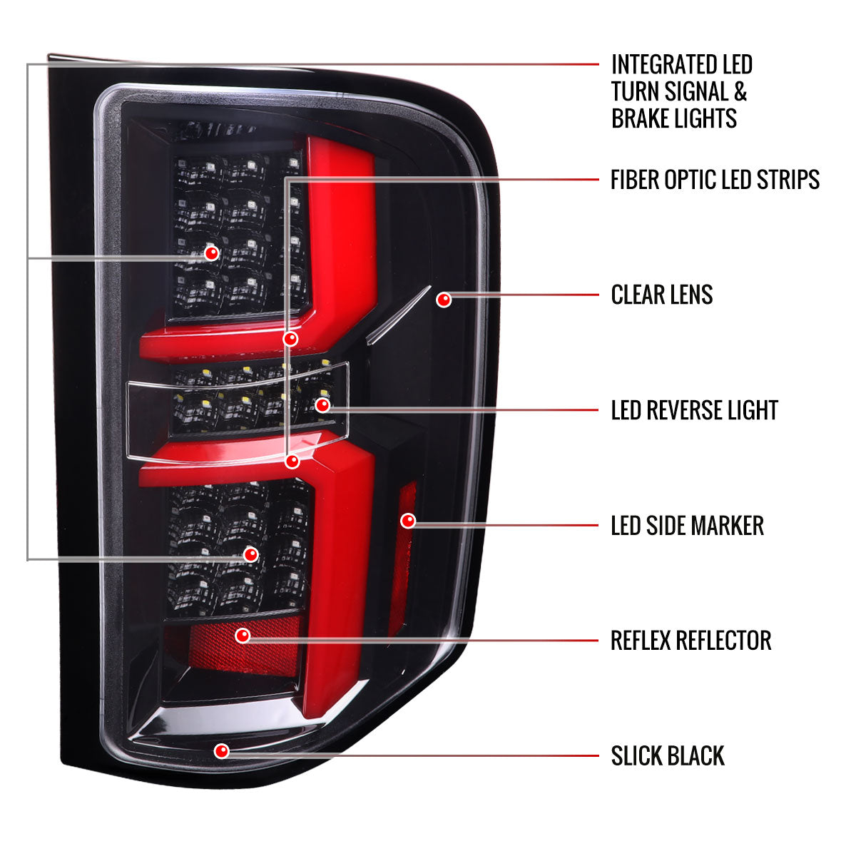 2007-2013 Chevrolet Silverado 1500/ 2007-2014 Silverado 2500HD/3500HD LED Tail Lights with Red LED Bar (Jet Black Housing/Clear Lens)