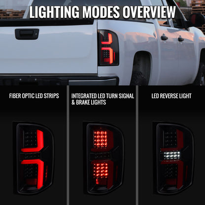 2007-2013 Chevrolet Silverado 1500/ 2007-2014 Silverado 2500HD/3500HD LED Tail Lights with Red LED Bar (Jet Black Housing/Clear Lens)