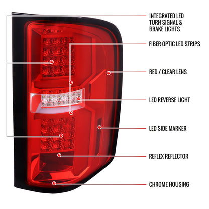 2007-2013 Chevrolet Silverado 1500/ 2007-2014 Silverado 2500HD/3500HD LED Tail Lights with LED Bar (Chrome Housing/Red Clear Lens)