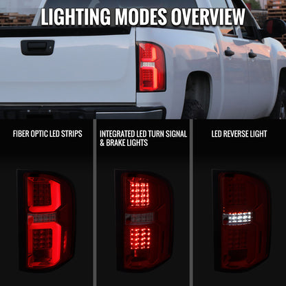 2007-2013 Chevrolet Silverado 1500/ 2007-2014 Silverado 2500HD/3500HD LED Tail Lights with LED Bar (Chrome Housing/Red Clear Lens)