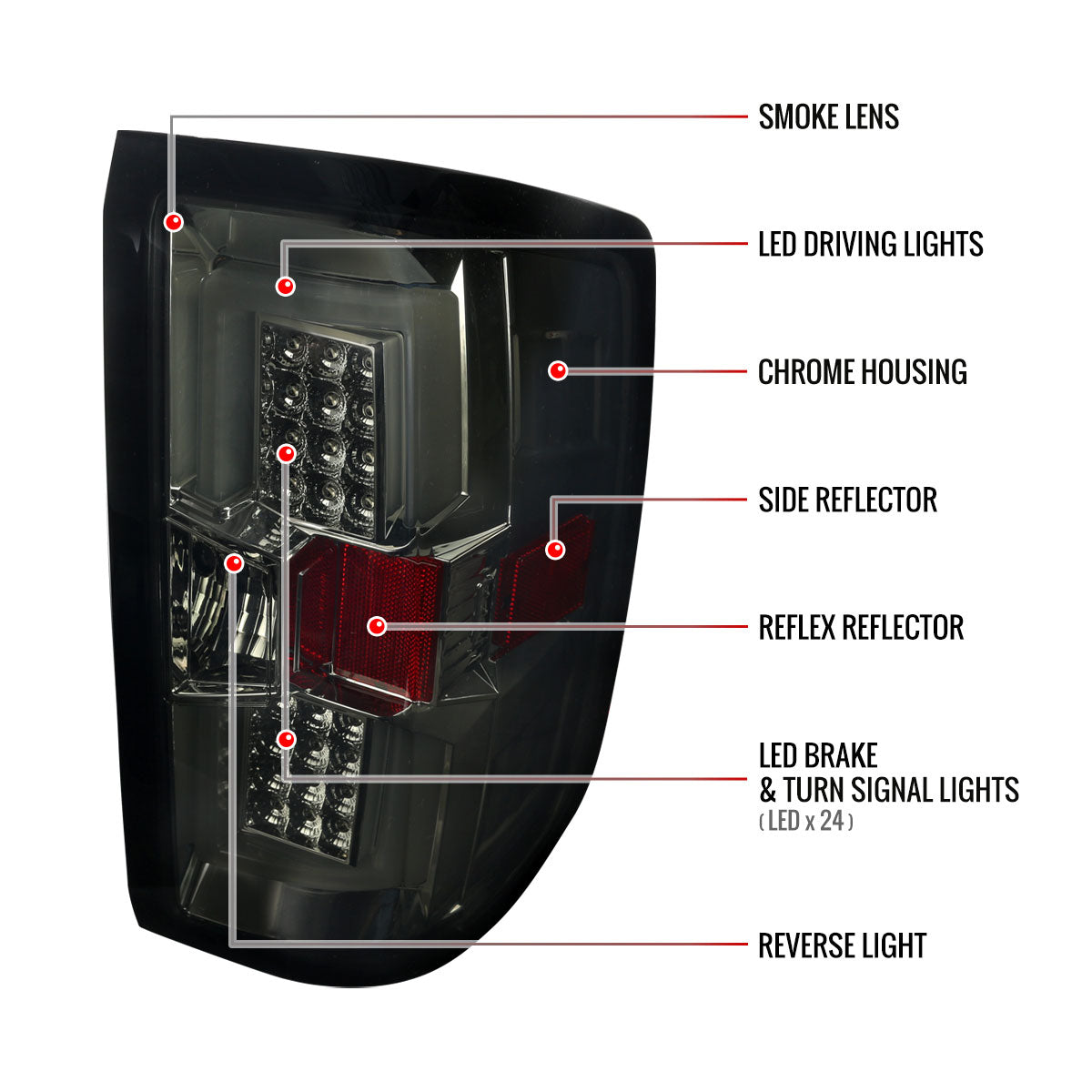 2014-2019 Chevrolet Silverado 1500/ 2015-2019 Silverado 2500HD 3500HD GMC Sierra 3500HD LED Tail Lights (Chrome Housing/Smoked Lens)