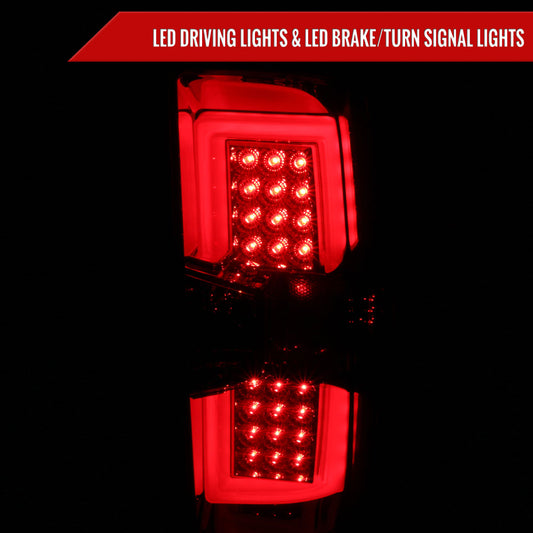 2014-2019 Chevrolet Silverado 1500/ 2015-2019 Silverado 2500HD 3500HD GMC Sierra 3500HD LED Tail Lights (Chrome Housing/Red Smoked Lens)