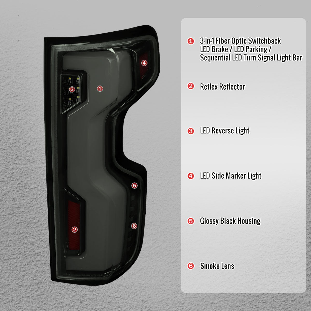 2019-2026 Chevrolet Silverado 1500 / 2020-2023 Silverado 2500HD/3500HD Full LED Switchback Sequential Tail Lights (Glossy Black Housing / Smoked Lens)