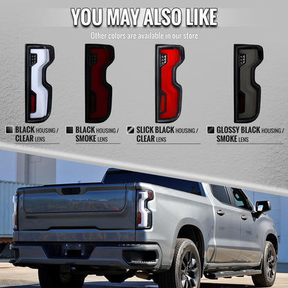 2019-2026 Chevrolet Silverado 1500 / 2020-2023 Silverado 2500HD/3500HD Full LED Switchback Sequential Tail Lights (Glossy Black Housing / Smoked Lens)