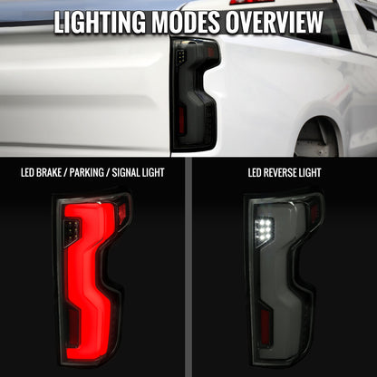 2019-2026 Chevrolet Silverado 1500 / 2020-2023 Silverado 2500HD/3500HD Full LED Switchback Sequential Tail Lights (Glossy Black Housing / Smoked Lens)