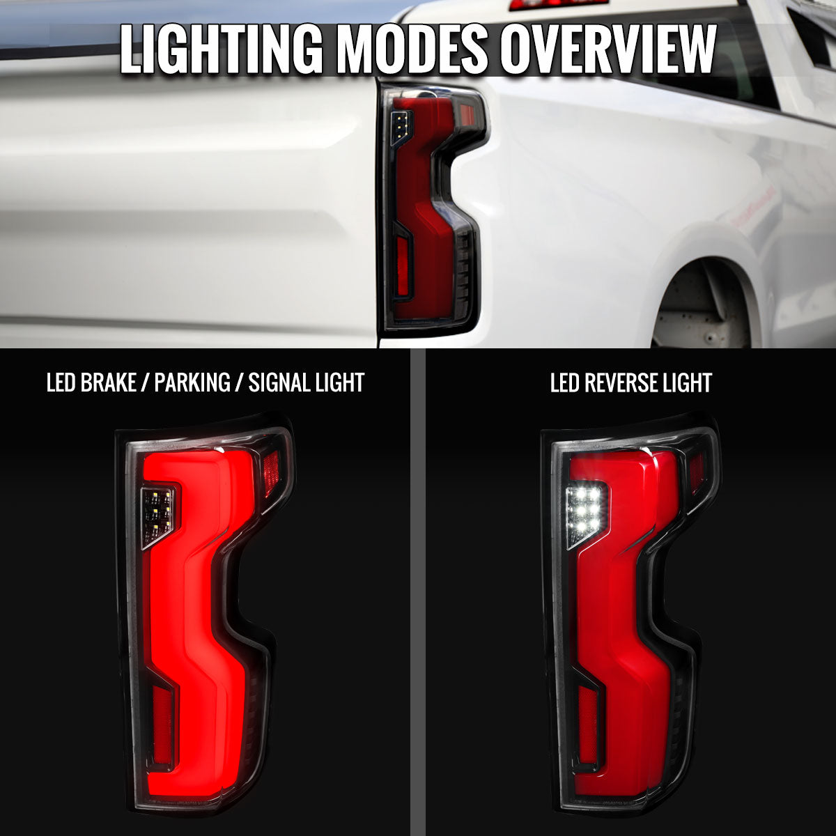 2019-2026 Chevrolet Silverado 1500 / 2020-2023 Silverado 2500HD/3500HD Full LED Switchback Sequential Tail Lights (Jet Black Housing / Clear Lens)