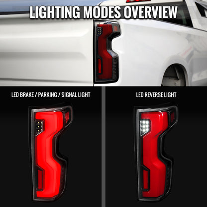 2019-2026 Chevrolet Silverado 1500 / 2020-2023 Silverado 2500HD/3500HD Full LED Switchback Sequential Tail Lights (Jet Black Housing / Clear Lens)