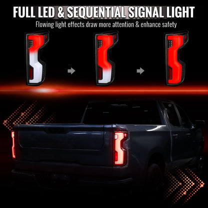 2019-2026 Chevrolet Silverado 1500 / 2020-2023 Silverado 2500HD/3500HD Full LED Switchback Sequential Tail Lights  (Black Housing / Clear Lens)