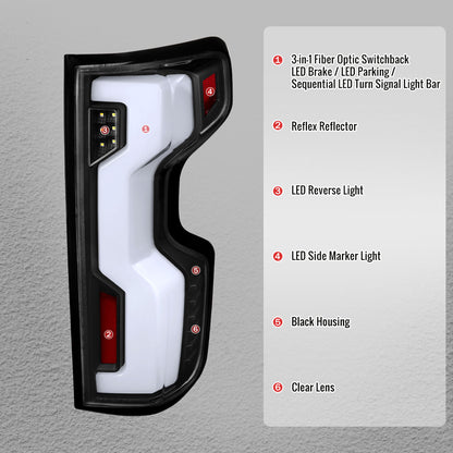 2019-2026 Chevrolet Silverado 1500 / 2020-2023 Silverado 2500HD/3500HD Full LED Switchback Sequential Tail Lights  (Black Housing / Clear Lens)