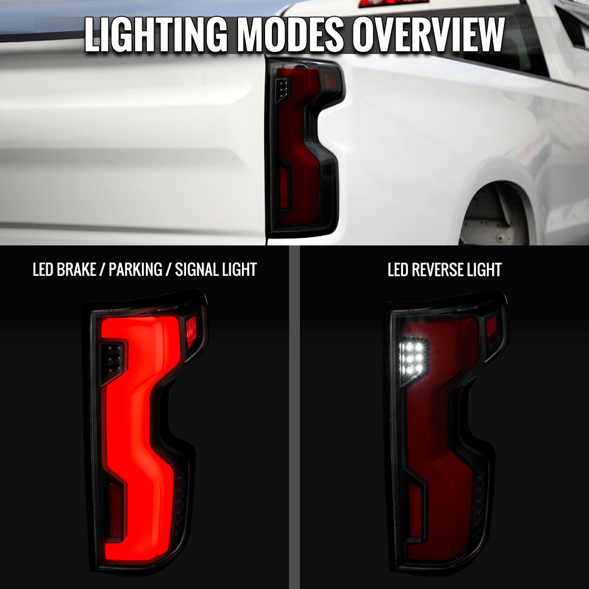 2019-2026 Chevrolet Silverado 1500 / 2020-2023 Silverado 2500HD/3500HD Full LED Switchback Sequential Tail Lights (Black Housing / Smoked Lens)