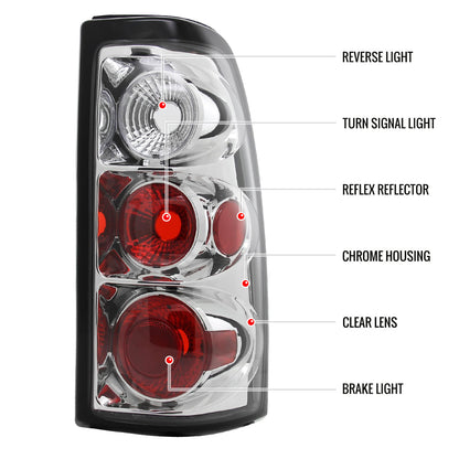 1999-2002 Chevrolet Silverado/ 1999-2006 GMC Sierra Tail Lights (Chrome Housing/Clear Lens)