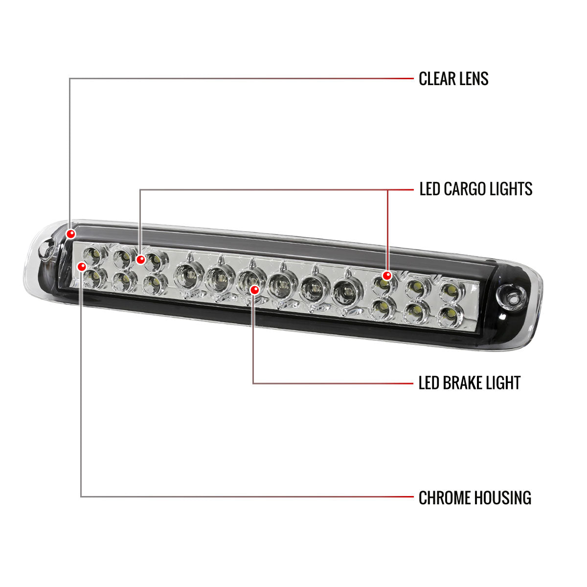 1999-2002 Chevrolet Silverado/1999-2006 GMC Sierra LED 3rd Brake Light - RS (Chrome Housing/Clear Lens)