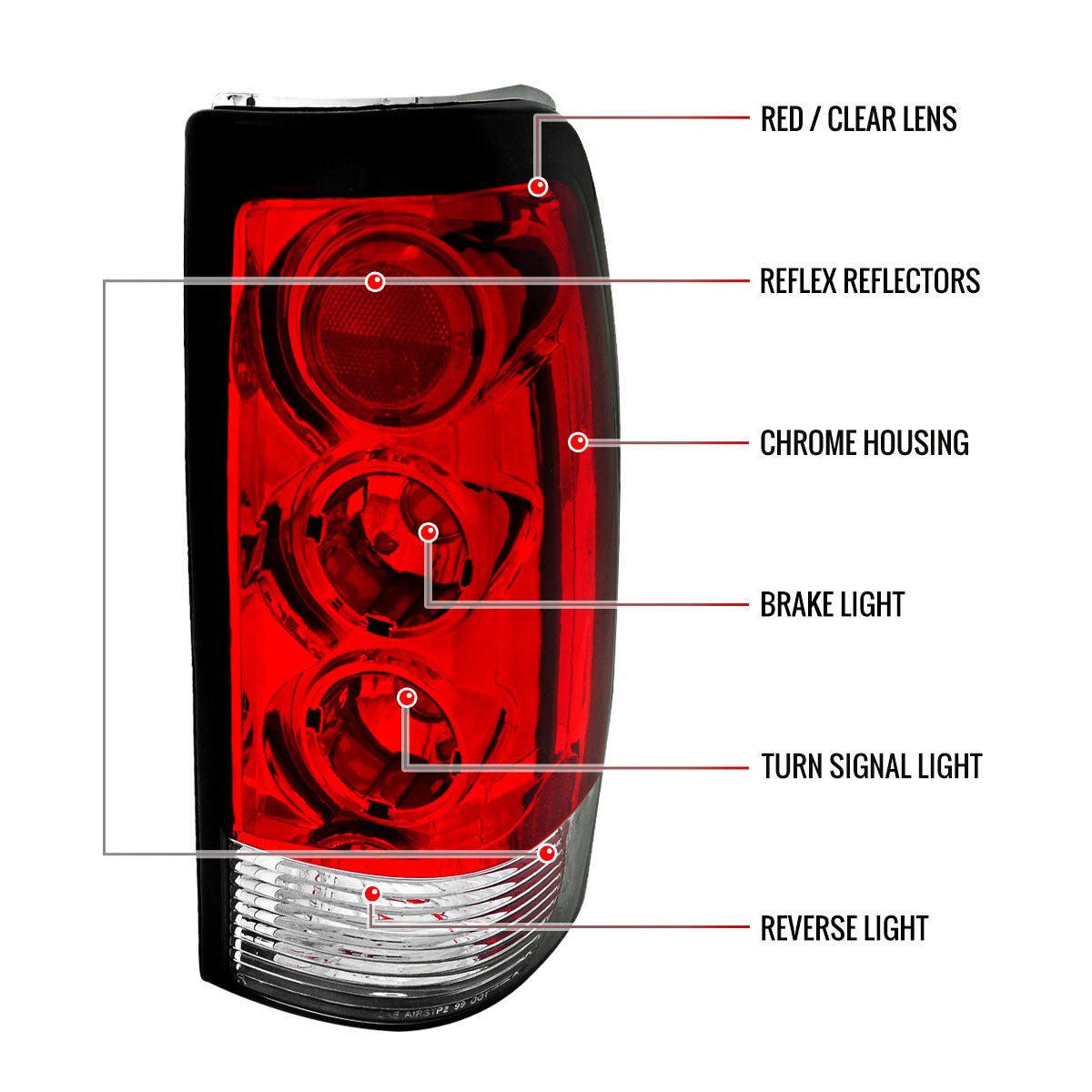 1999-2002 Chevrolet Silverado/ 1999-2006 GMC Sierra Tail Lights - APC (Chrome Housing/Red Lens)