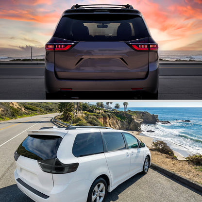 2011-2014 Toyota Sienna Full LED Tail Lights w/ Sequential Turn Signal and Startup Animation (Black Housing / Smoked Lens)