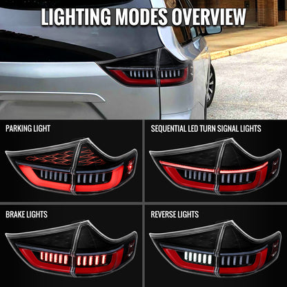 2011-2014 Toyota Sienna Full LED Tail Lights w/ Sequential Turn Signal and Startup Animation Red Lens Fiber Optic LED (Jet Black Housing / Clear Lens)