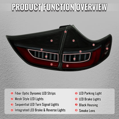 2011-2014 Toyota Sienna Full LED Tail Lights w/ Sequential Turn Signal and Startup Animation Red Lens Fiber Optic LED (Black Housing / Smoked Lens)
