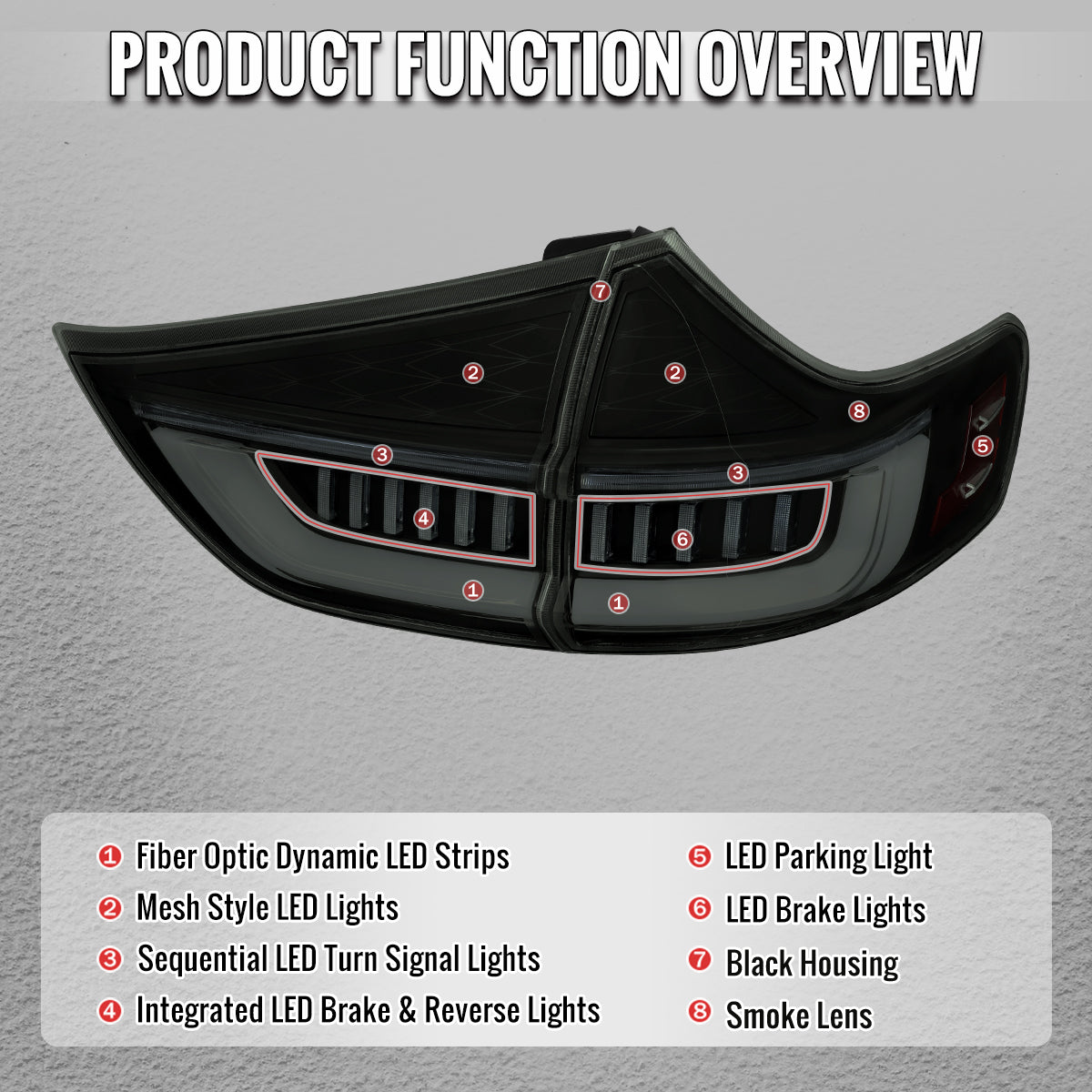 2015-2020 Toyota Sienna Full LED Tail Lights w/ Sequential Turn Signal and Startup Animation (Black Housing / Smoked Lens)
