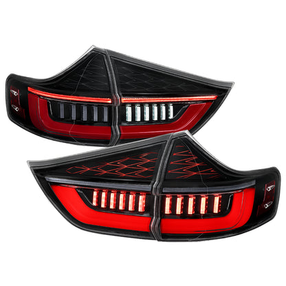 2015-2020 Toyota Sienna Full LED Tail Lights w/ Sequential Turn Signal and Startup Animation Red Lens Fiber Optic LED (Jet Black Housing / Clear Lens)