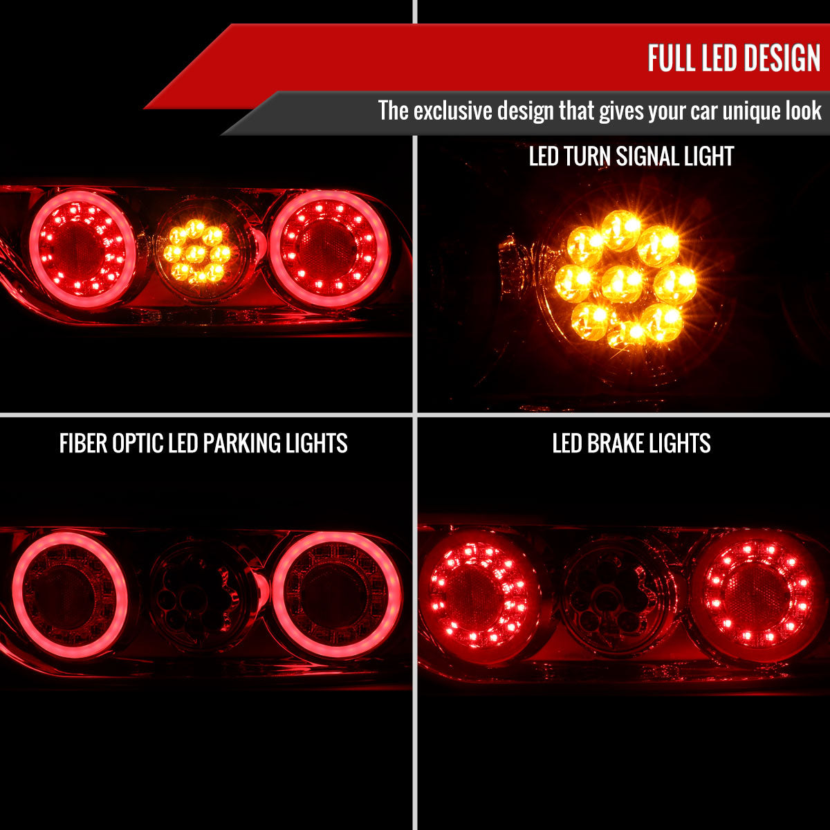 1991-1998 Nissan 180SX RPS13 / 240SX S13 S14 JDM Red LED Tail Ligths (Chrome Housing/Red Lens)