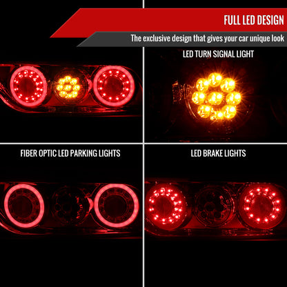 1991-1998 Nissan 180SX RPS13 / 240SX S13 S14 JDM Red LED Tail Ligths (Chrome Housing/Red Lens)