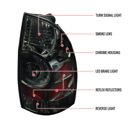 2005-2015 Toyota Tacoma LED Tail Lights (Chrome Housing/Smoked Lens)