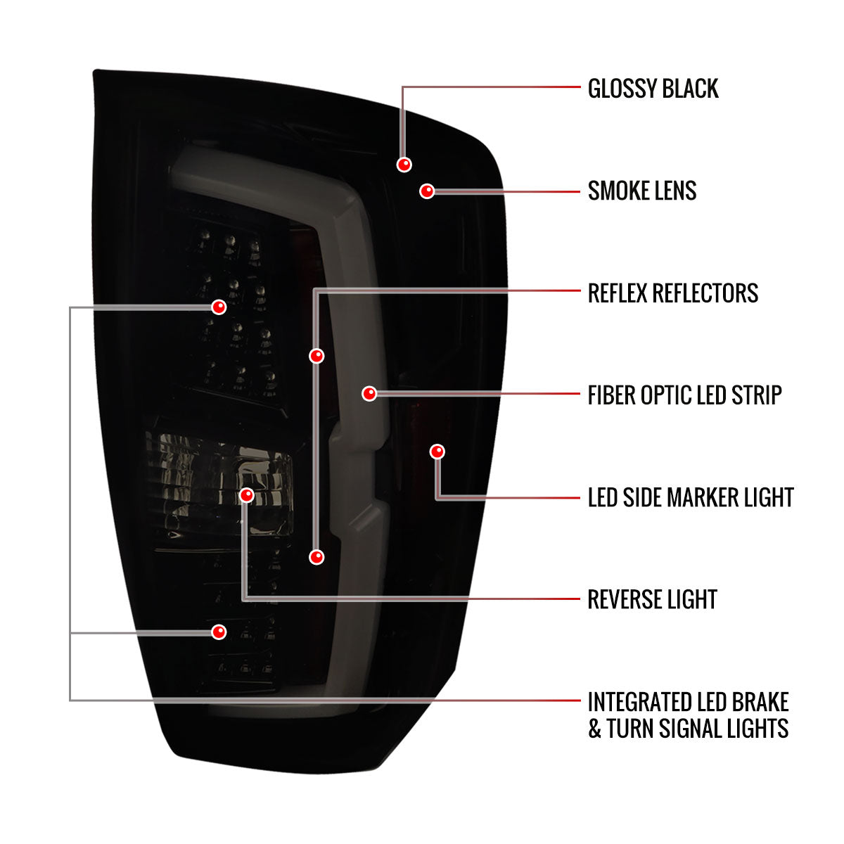 2016-2022 Toyota Tacoma LED Bar Tail Lights (Glossy Black Housing/Smoked Lens)