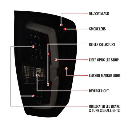 2016-2022 Toyota Tacoma LED Bar Tail Lights (Glossy Black Housing/Smoked Lens)
