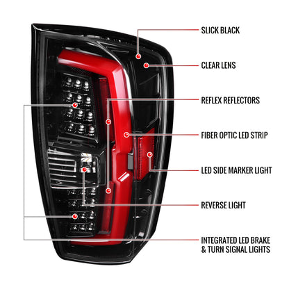 2016-2022 Toyota Tacoma LED Bar Tail Lights (Jet Black Housing/Clear Lens)