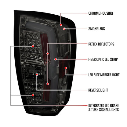 2016-2022 Toyota Tacoma LED Bar Tail Lights (Chrome Housing/Smoked Lens)