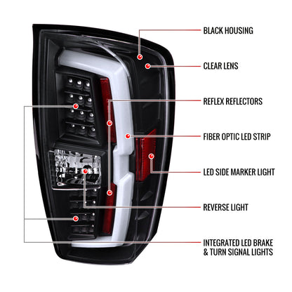 2016-2022 Toyota Tacoma LED Bar Tail Lights (Matte Black Housing/Clear Lens)