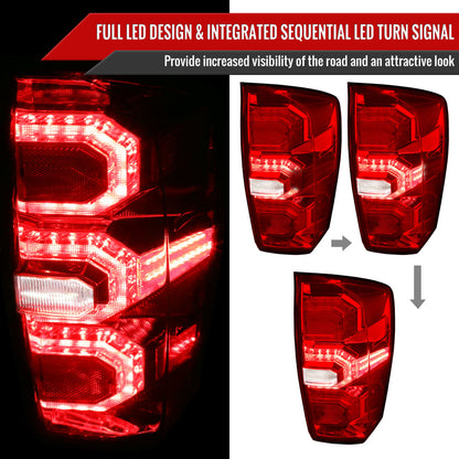 2016-2022 Toyota Tacoma Sequential Signal LED Tail Lights (Chrome Housing/Red Lens)