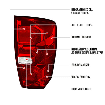 2016-2022 Toyota Tacoma Sequential Signal LED Tail Lights (Chrome Housing/Red Lens)